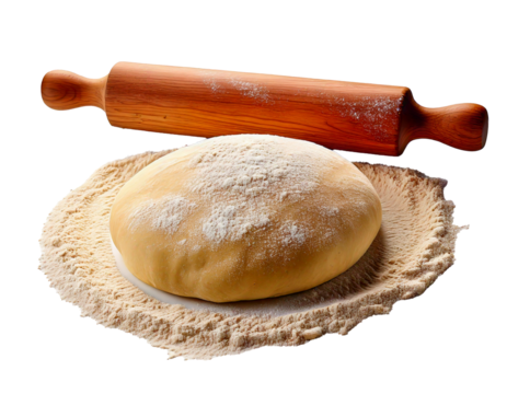 Dough, rolling pin, white background, isolated—a pristine visual of raw baking potential, evoking simplicity, culinary beginnings, and the quiet anticipation of homemade creations formed with care, te