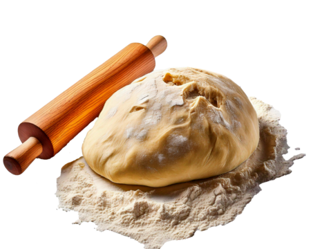 Dough, rolling pin, white background, isolated—a pristine visual of raw baking potential, evoking simplicity, culinary beginnings, and the quiet anticipation of homemade creations formed with care, te