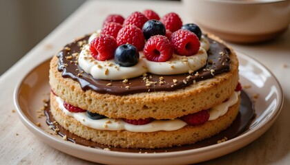 Luscious Handcrafted Dessert with Fresh Berries and Chocolate Topping