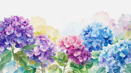 Fototapeta premium Elegant wedding invitation card background . Minimal hand painted watercolor Hydrangea flowers texture template background. Design for wedding, vip cover, poster, rsvp moderncard.Valentine's Day