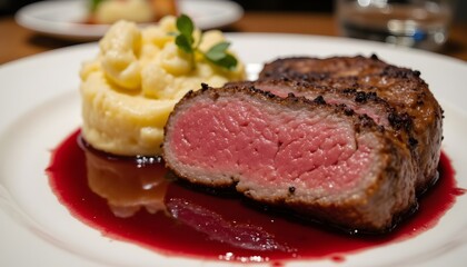 Perfectly Seared A5 Steak with Creamy Mashed Potatoes and Sauce