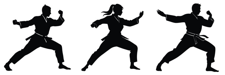 Martial Arts Silhouettes in Action, bundle of karate fighters