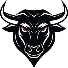 Obraz premium Fierce Bull Head with Sharp Horns and Red Eyes