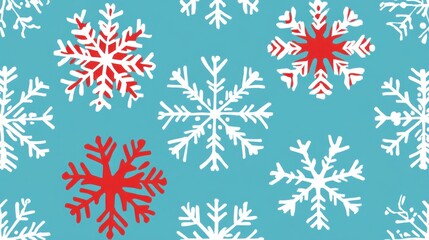Red white snowflakes winter teal background pattern