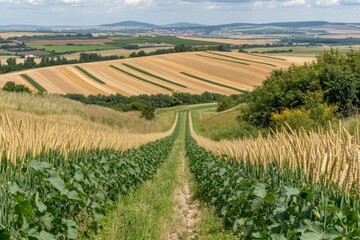 Fototapeta premium Rural landscape, fields and pathways