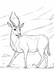 Large scale coloring book page of an antelope 