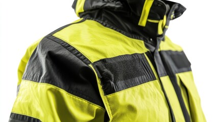 Yellow safety jacket detail; studio shot