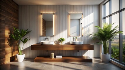 Top View Double Vanity White Wooden Bathroom Silhouette