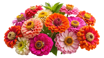 Colorful and vibrant Zinnia flower arrangement isolated on Trensprent  Background png studio shot