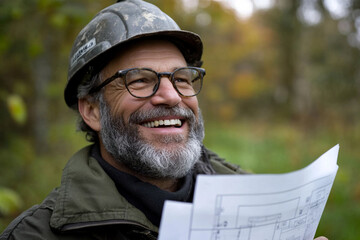 Construction worker in hard hat using blue tools at a building site during daylight hours in an urban area