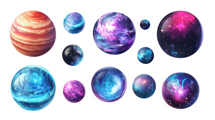3d galaxy element set isolated on white transparent background