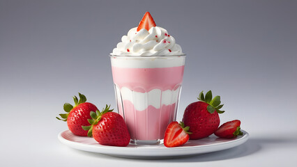 Creamy Strawberry Delight Whipped Cream Glass Fresh. Generated With AI