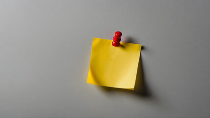Blank Yellow Sticky Note on Grey Wall with Red Pushpin. Generated With AI