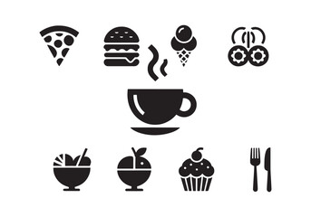 Food Dessert Vector Icons: Pizza, Burger, Ice Cream, Coffee, Cupcake