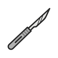 Scalpel icon image, surgical instrument with dark background