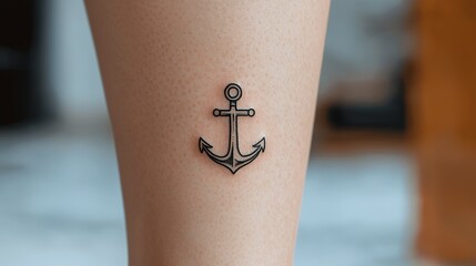 Anchor tattoo on ankle symbolizing strength and stability personal art indoor setting close-up view meaningful design