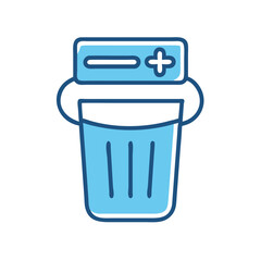 Blue car battery icon with plus and minus signs