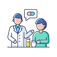 Obraz premium Doctor explaining medication to patient with prescription pills