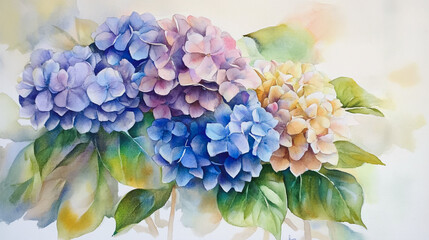 Fototapeta premium Elegant wedding invitation card background . Minimal hand painted watercolor Hydrangea flowers texture template background. Design for wedding, vip cover, poster, rsvp moderncard.Valentine's Day