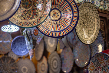 Arabian pattern plate decoration in a souvenir shop in Morocco