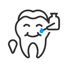 Sad tooth with pain relief drops illustration icon