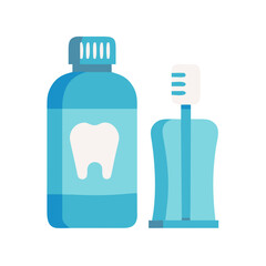 Fototapeta premium Oral hygiene with blue mouthwash and toothbrush design