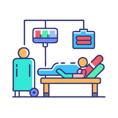 Hospital Patient with IV Therapy and Medical Staff