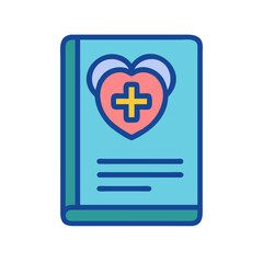 Medical Record Book with Heart and Plus Symbol Icon