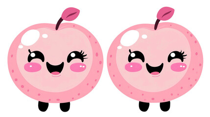 Cute Cartoon Pink Apple Characters with Smiling Faces, Cheerful Expressions, and Shiny Highlights, Perfect for Children’s Illustrations and Designs