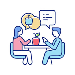 Two people communicating about the apple seed business