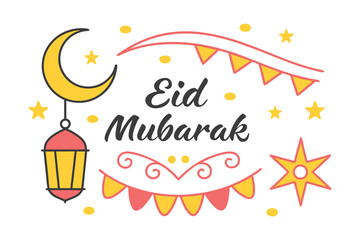 Happy Eid Mubarak vector card with colorful star frame for a fun celebration for Eid Al adha.