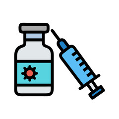 Vaccine vial and syringe vector icon on black background