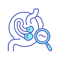 Stomach checkup with magnifying glass, medical care concept