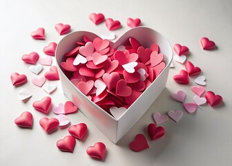 Obraz premium Valentine's Day Gift: Pink & Red Hearts in Heart-Shaped Box on White