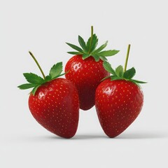 Three ripe strawberries close up on white background