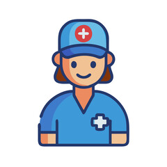 Nurse Avatar Icon in Blue Uniform on Black