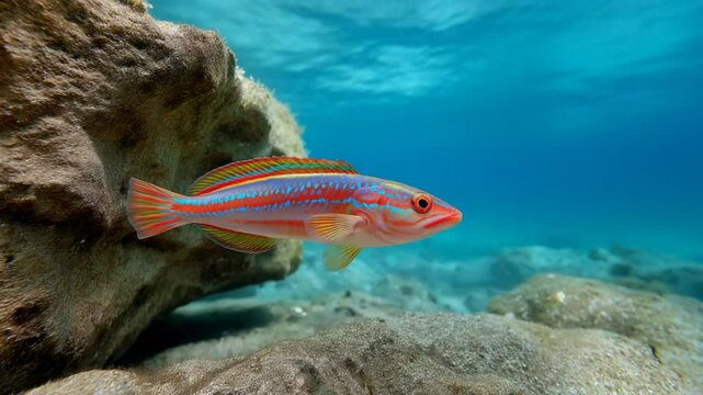 Vibrant Painted Comber Fish in Clear Mediterranean Waters