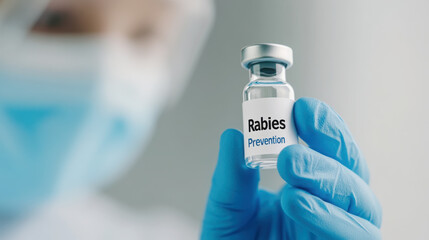 Healthcare professional holding rabies prevention vaccine in protective glove
