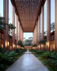 Serene Courtyard Architecture Harmonizes Nature and Design in Tranquil Garden Perspective of excellence