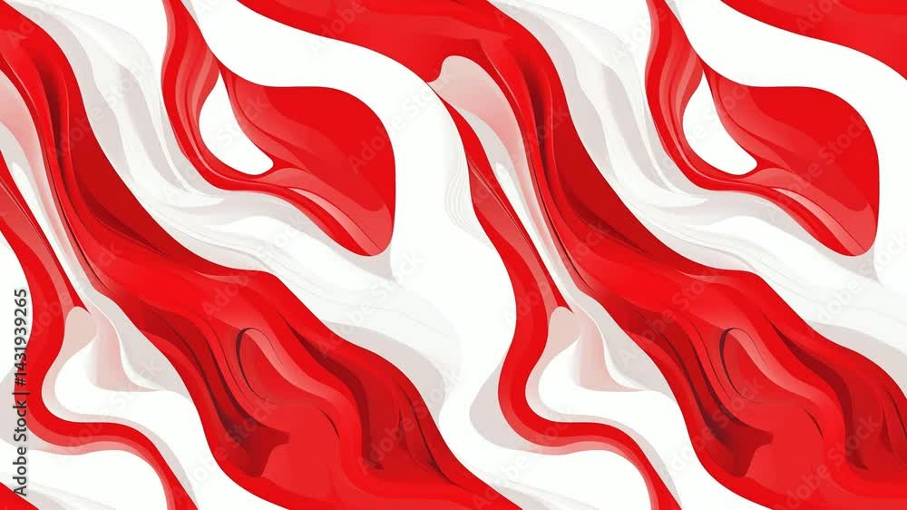 Aufkleber animated fluid motion of red and white glossy waves in a hypnotic abstract loop.