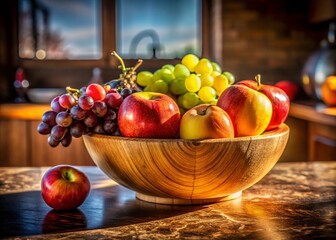 Vibrant Fruit Bowl Kitchen Window Light Long Exposure Stock Photo