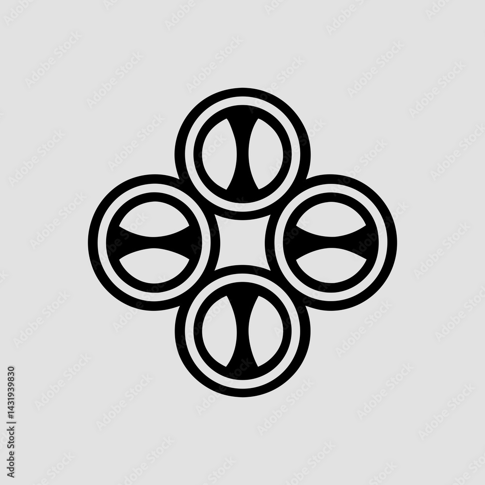 Poster a bold, interconnected design symbolizing unity and harmony, rendered in stark black and white with 