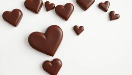 Fototapeta premium Heart-shaped chocolates scattered