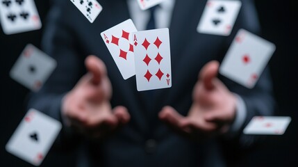 Magician's hands performing card tricks stage photography close-up dynamic action