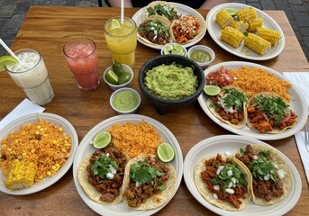 A colorful table full of delicious Mexican food, perfect for sharing with friends and family.