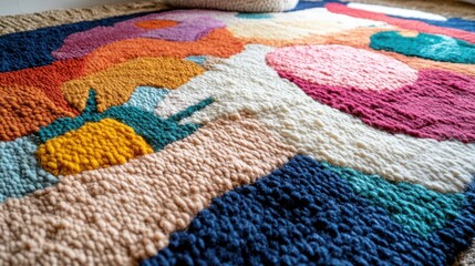 Handmade home decor with punch needle art. Focus on detail and cozy atmosphere.