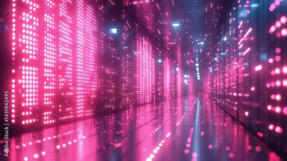Aufkleber digital passage: an abstract visual journey through a futuristic tunnel, immersed in vibrant pink an