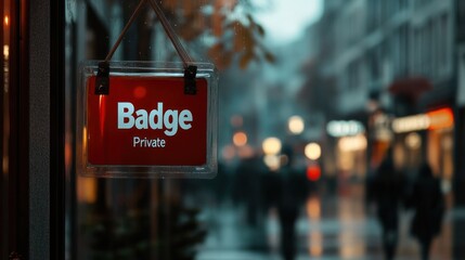 Rainy City Street, Private Badge Sign