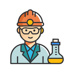 Scientist Cartoon Character with Beaker and Hard Hat