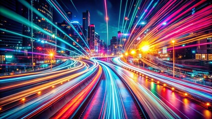 Vibrant Neon Light Trails: Abstract Motion Blur Bokeh Night Photography